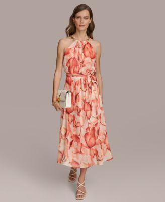 Donna Karan Womens Halter-Neck Sleeveless A-Line Midi Dress Product Image