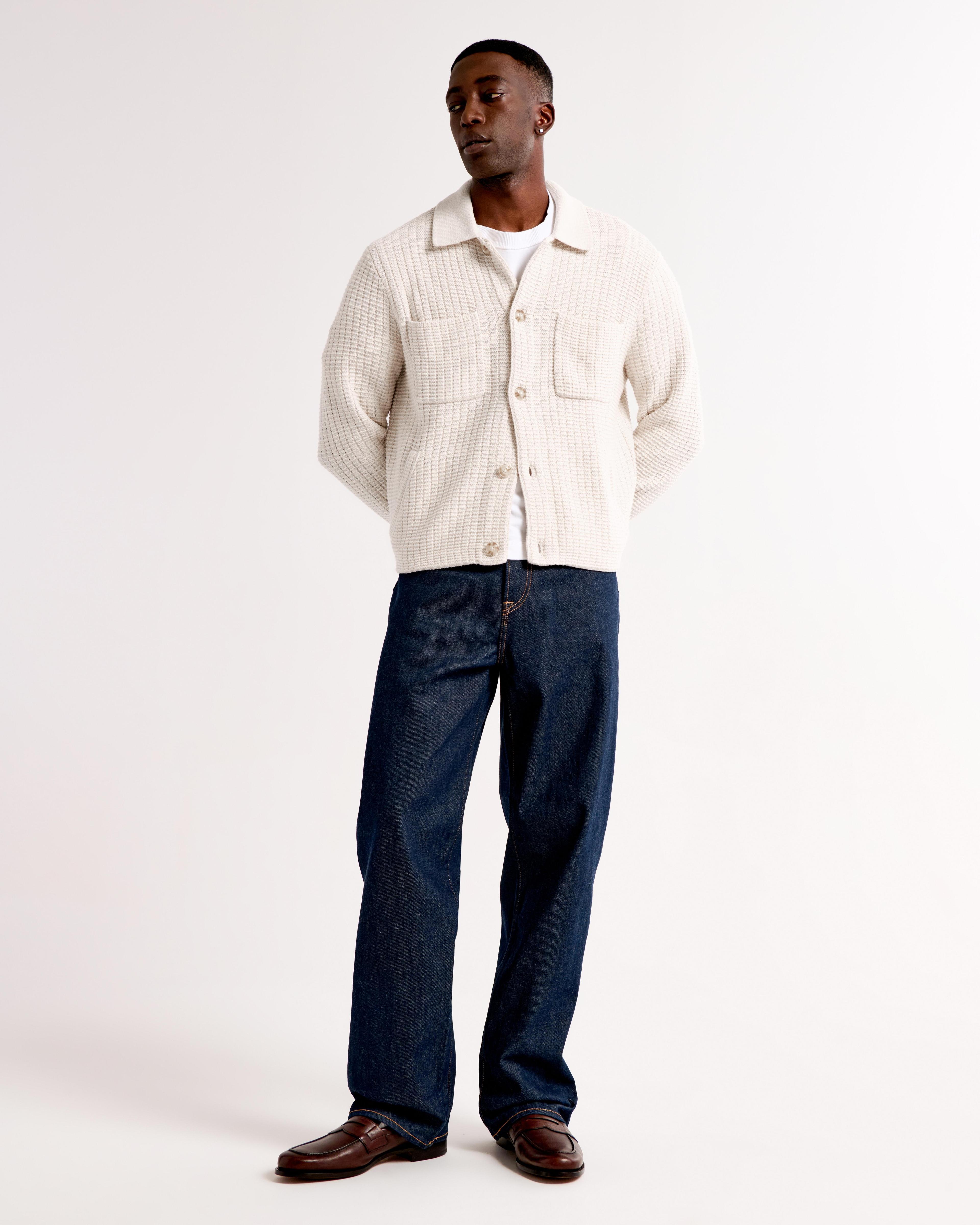 Cropped Stitched Sweater Shirt Jacket Product Image