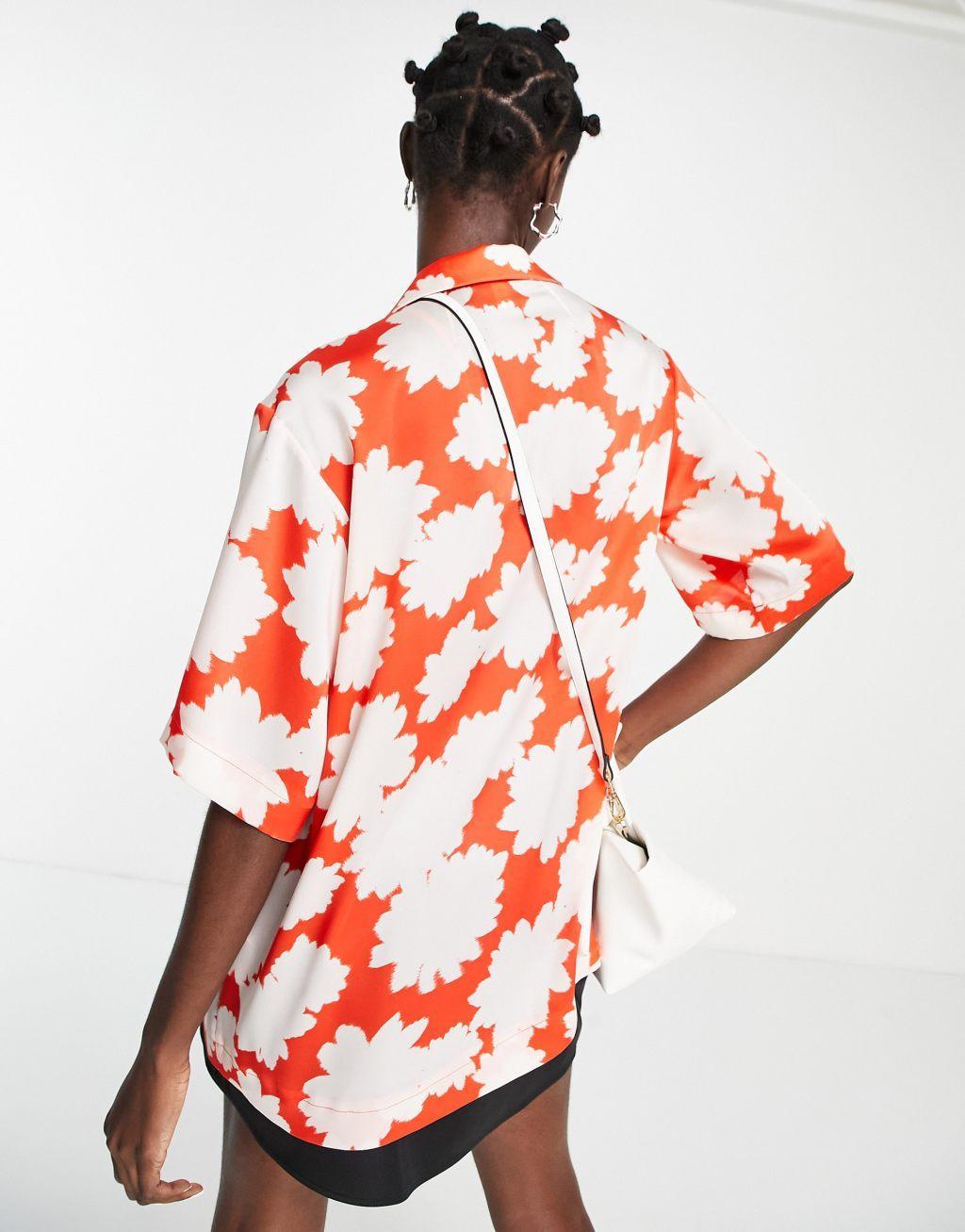 Topshop ultimate floral resort shirt in red Product Image