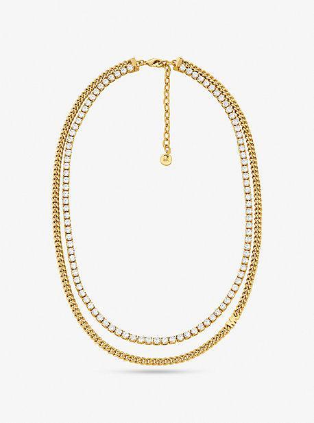 Precious Metal-Plated Brass Double Chain Tennis Necklace Product Image