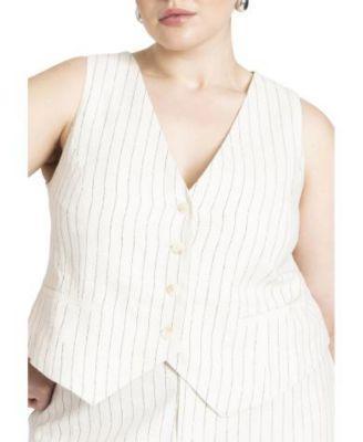 Plus Size Striped Linen Vest Product Image