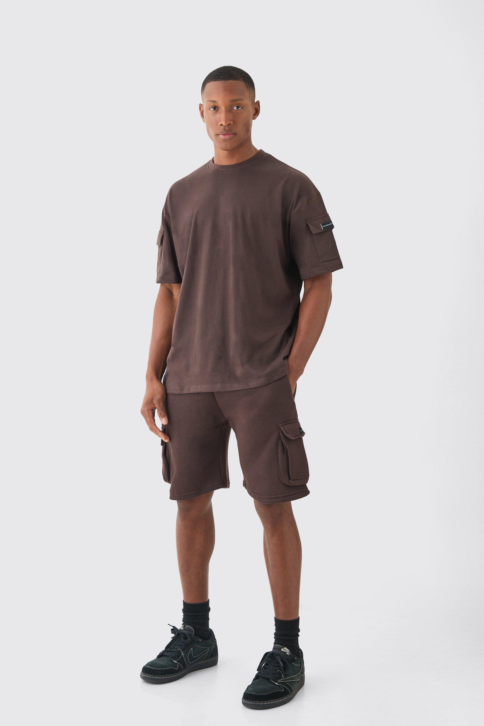 Man Oversized Cargo T-shirt And Slim Short Set | boohooMAN USA Product Image