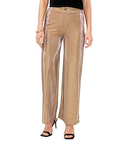 Vince Camuto Metallic Glitter Ribbed Straight Leg Trouser Pants Product Image