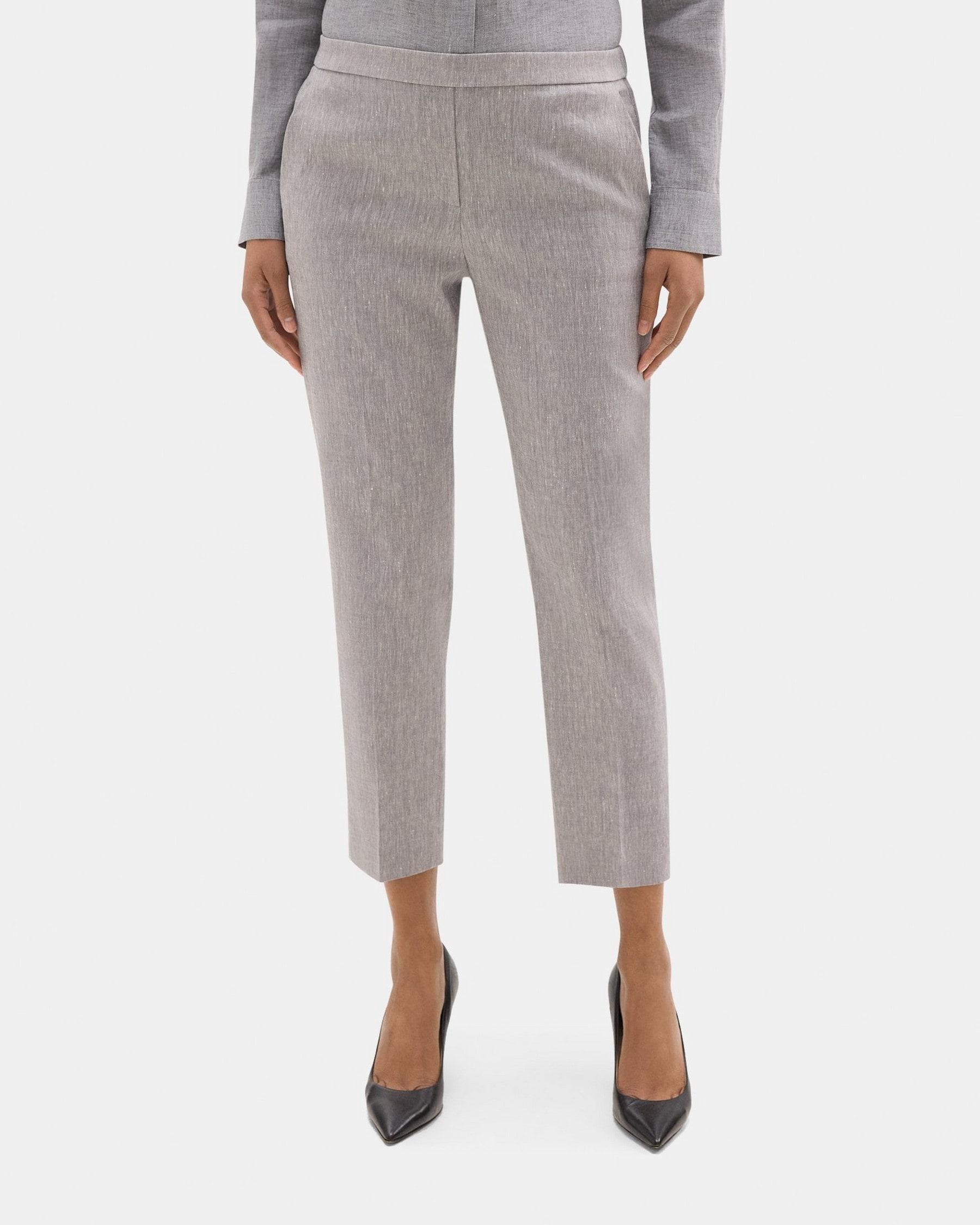 Slim Cropped Pull-On Pant in Stretch Linen-Blend Mélange product image