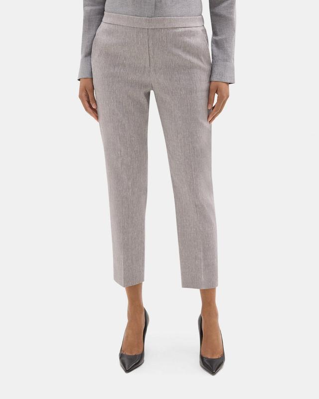 Slim Cropped Pull-On Pant in Stretch Linen-Blend Mélange Product Image