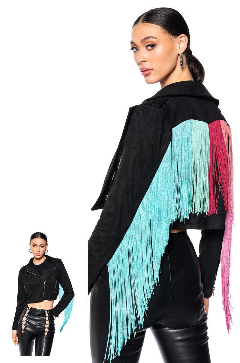 FRINGE BACK LIGHT WEIGHT MOTO JACKET Product Image