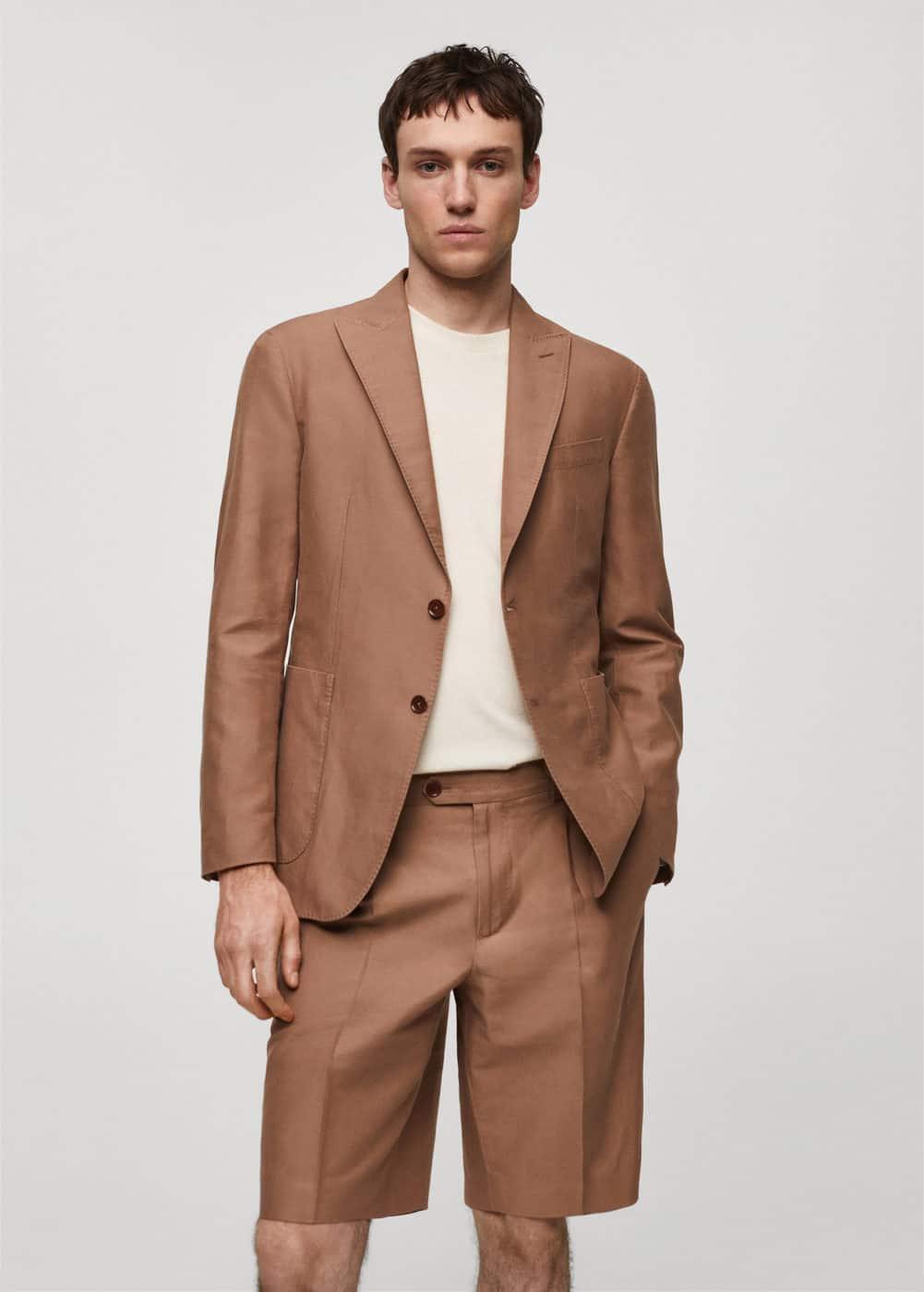 MANGO MAN - Slim fit linen and cotton suit jacket burnt orangeMen Product Image