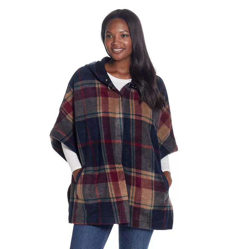 Womens Weathercast Hood Plaid Fleece Poncho, Coriander Ivory Product Image