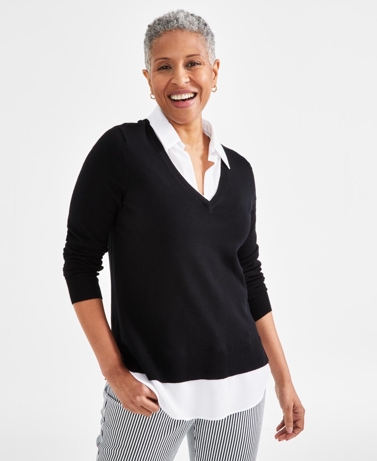 Style & Co Womens Twofer Layered-Look Sweater Top, Created for Macys Product Image