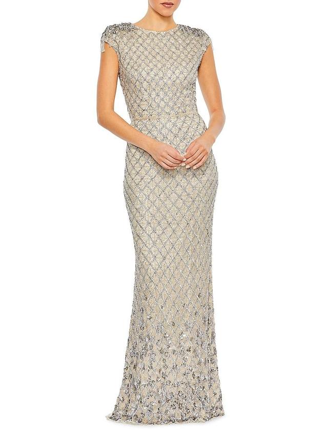 Womens Crystal-Embellished Cap-Sleeve Column Gown Product Image