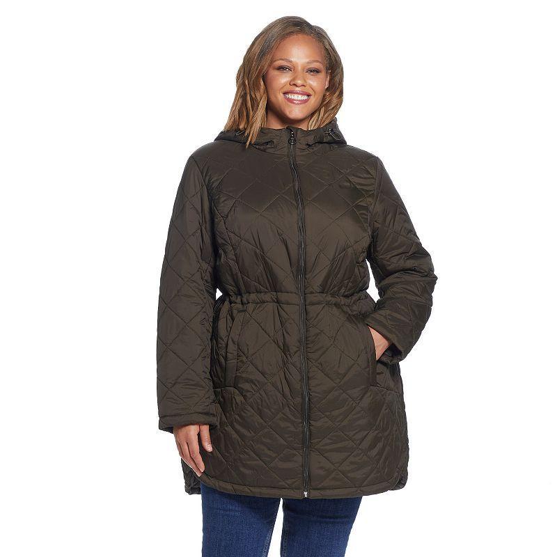 Plus Size Weathercast Hood Quilted Anorak Jacket, Womens Green Product Image