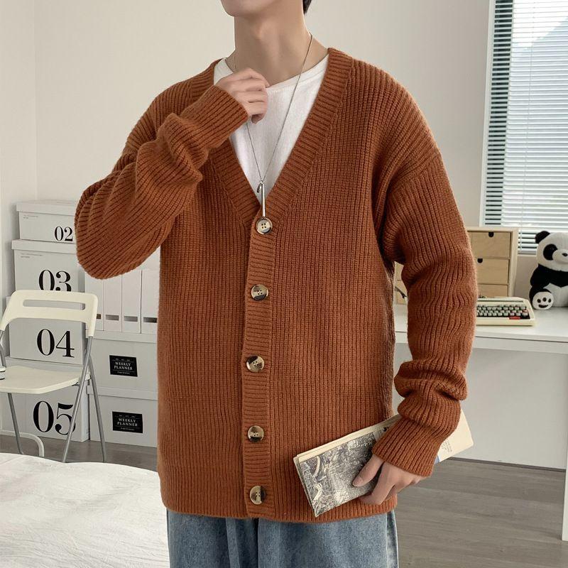 Long-Sleeve Plain Knit Cardigan Product Image