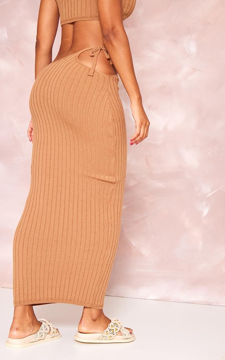 Tan Wide Rib Knitted Maxi Skirt Product Image