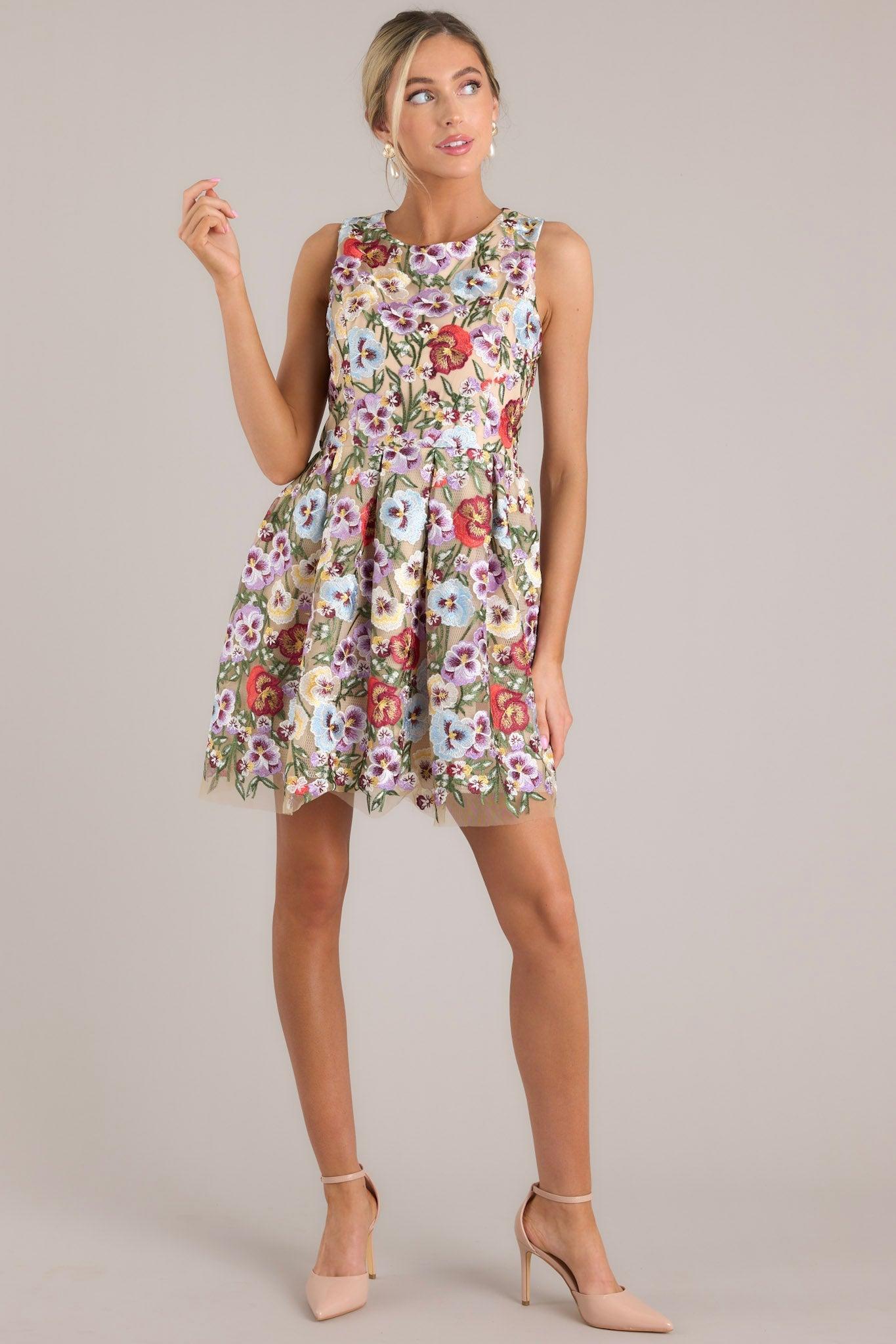 Garden Bloom Natural Floral Embroidered Mini Dress Product Image