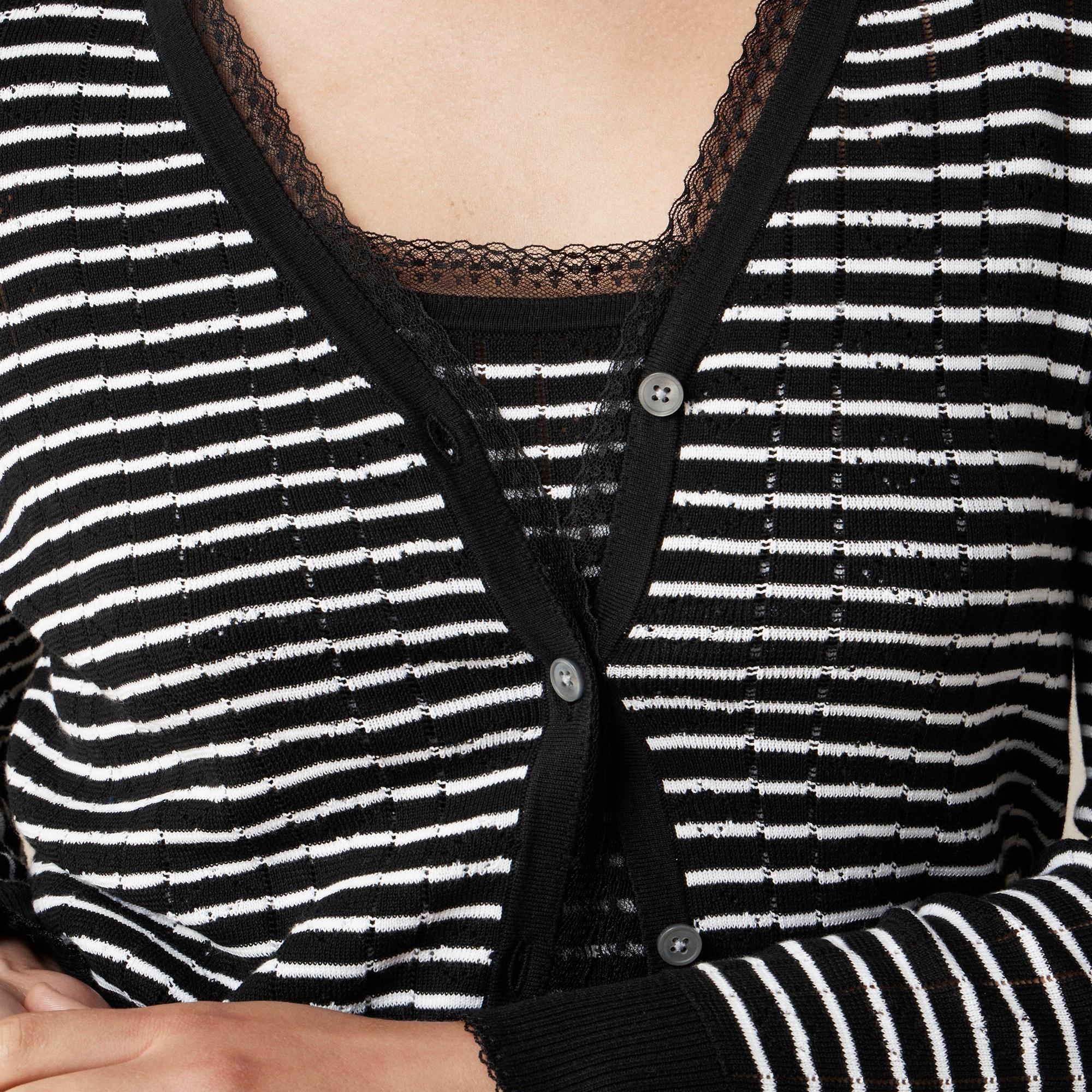 Pointelle V-neck cardigan in striped premium ultrafine cotton Product Image