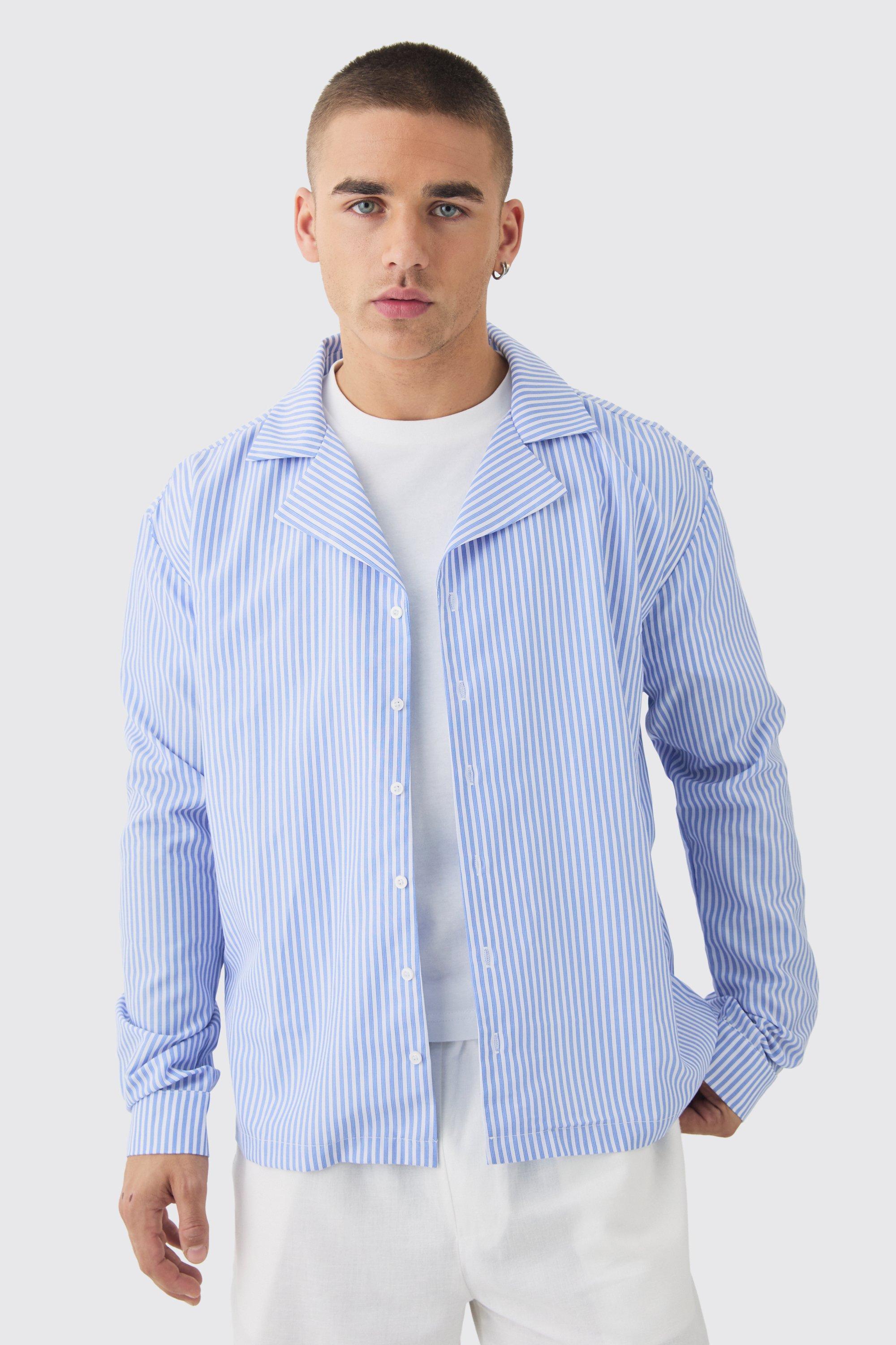 Oversized Long Sleeve Stripe Shirt | boohooMAN USA Product Image