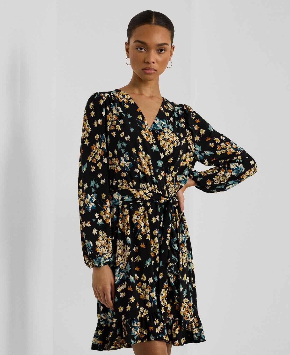 Lauren Ralph Lauren Womens Floral Belted Stretch Jersey Dress Product Image