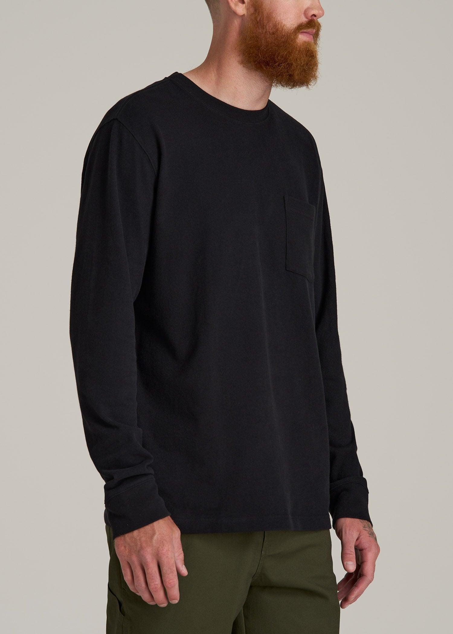 LJ&S Long Sleeve Workwear Pocket Tall Men's Tee in Black Male Product Image