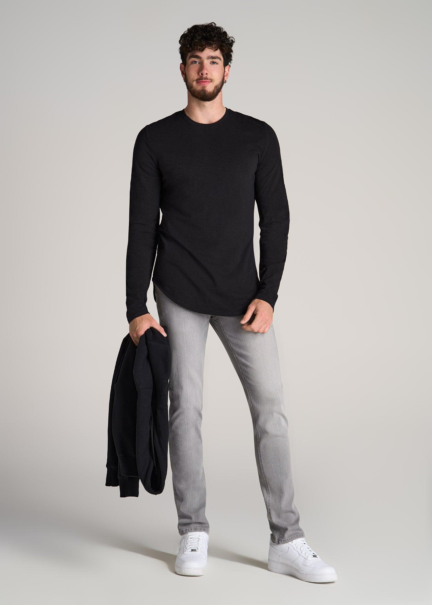 Slub Long Sleeve Scoop Tall Men's Tee in Black Male Product Image