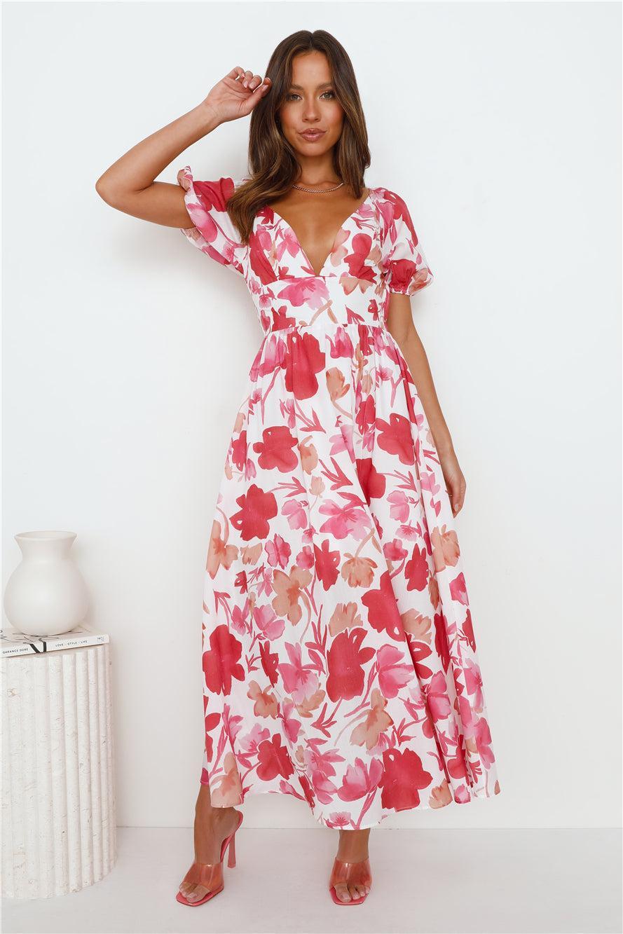 Leaves Falling Maxi Dress Red Product Image