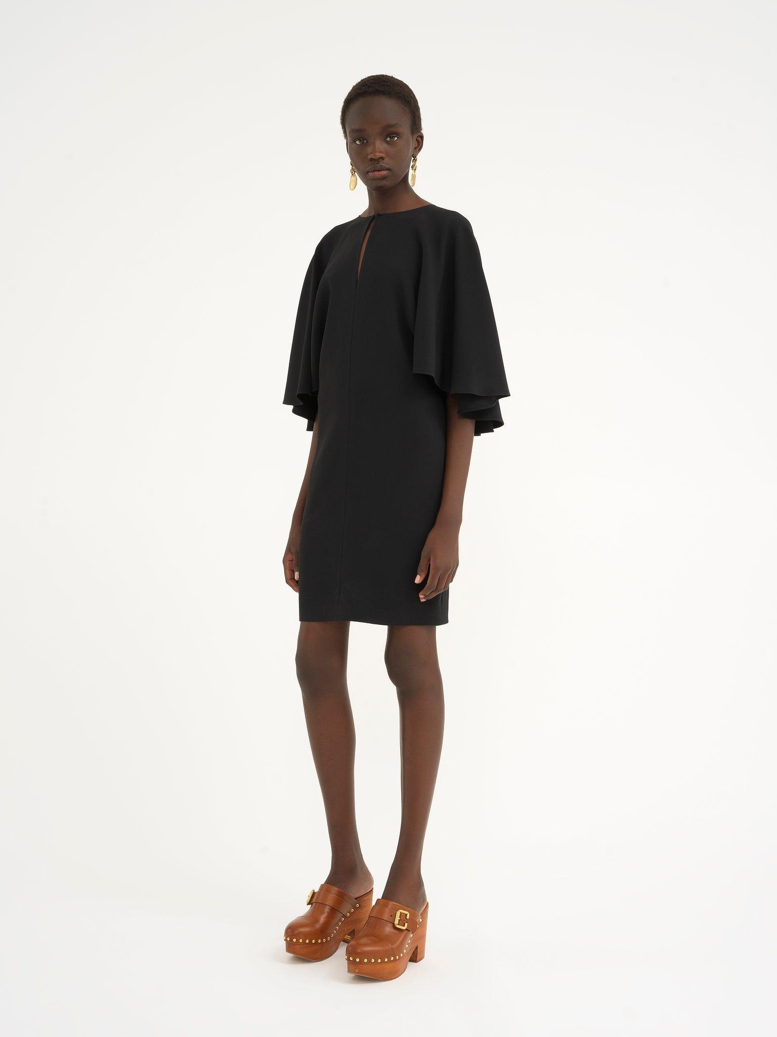 Short cape dress in viscose crêpe Product Image