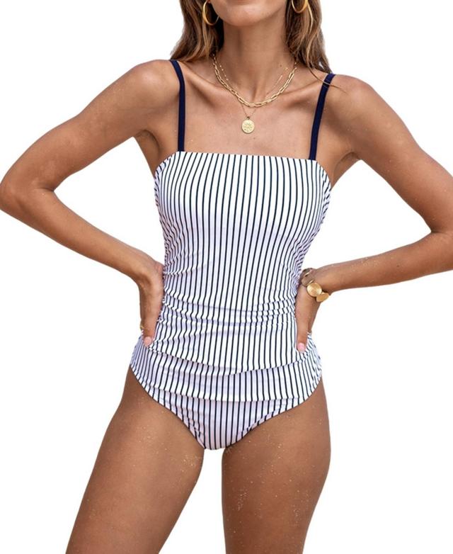 Cupshe Womens Striped Square Neck One-piece Swimsuit Product Image