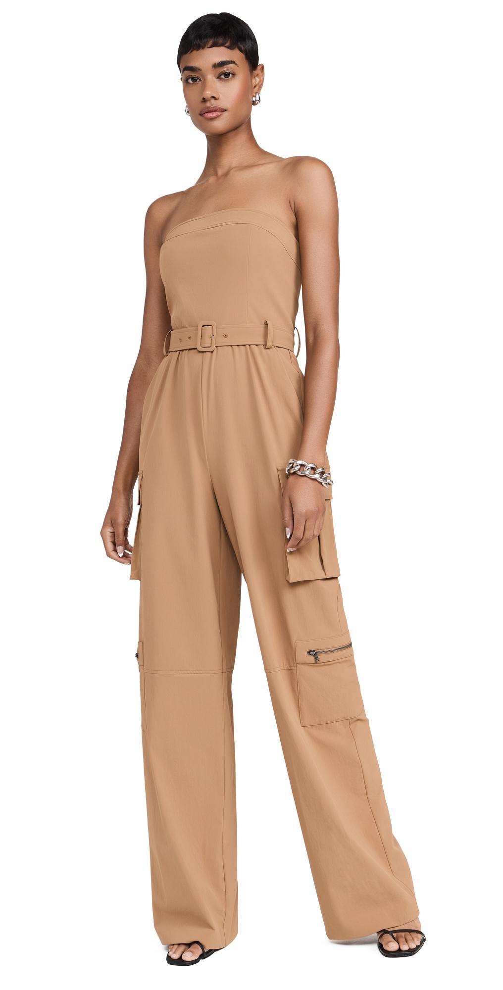 Sachiko Strapless Cargo Jumpsuit Tan Product Image