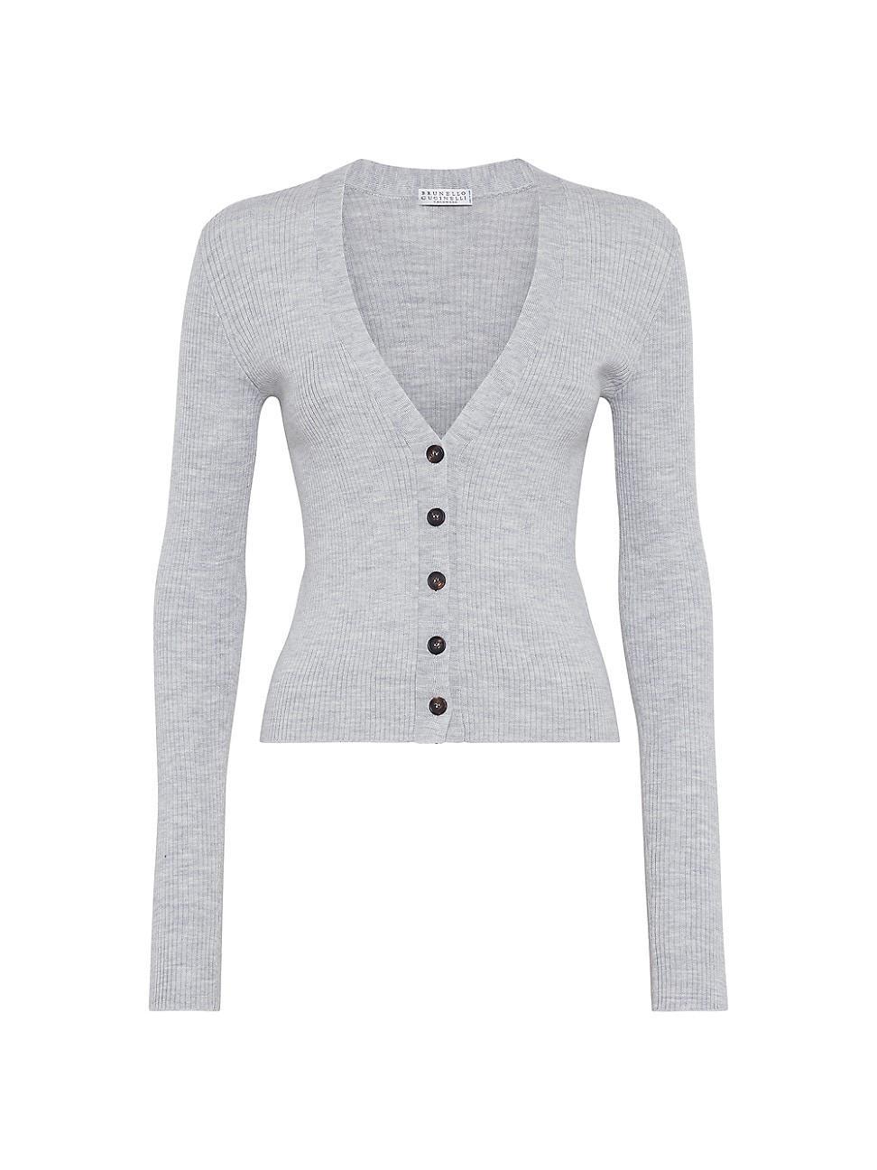 Womens Virgin Wool and Cashmere Rib Knit Cardigan Product Image