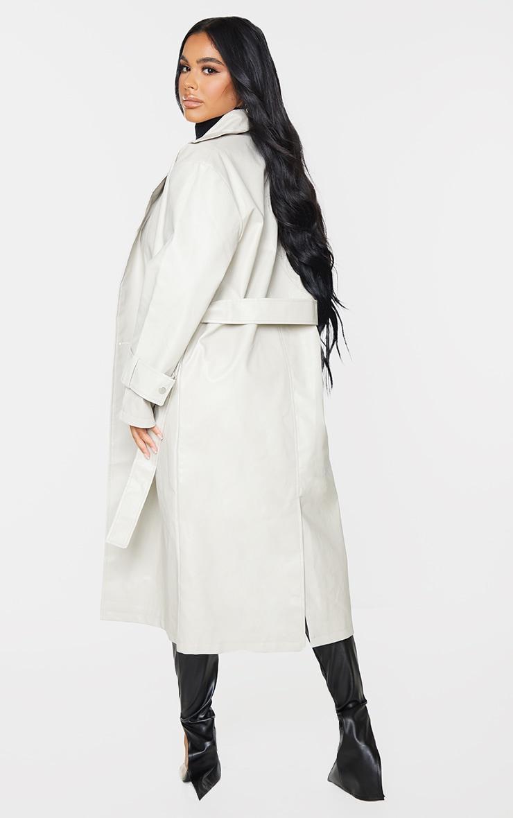 Petite Stone Faux Leather Sleeve Detail Trench Coat Product Image