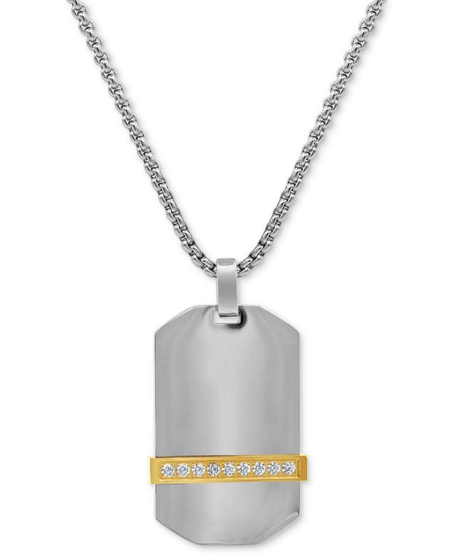 Mens Cubic Zirconia Dog Tag 24 Pendant Necklace in Stainless Steel & Yellow Ion-Plate Product Image