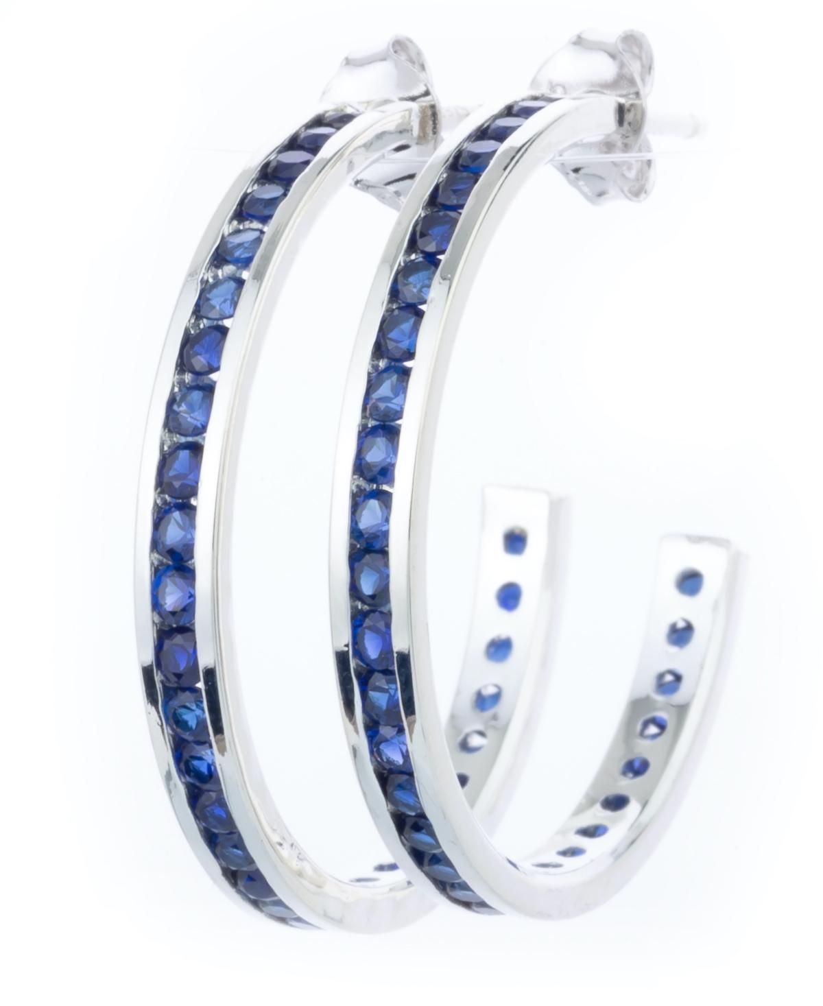 Traditions Jewelry Company Sterling Silver Channel-Set Peridot Birthstone Hoop Earrings, Womens, Blue Product Image