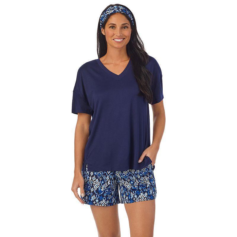 Womens Cuddl Duds Top & Bottoms Pajama Set with Headband Blue Geo Product Image