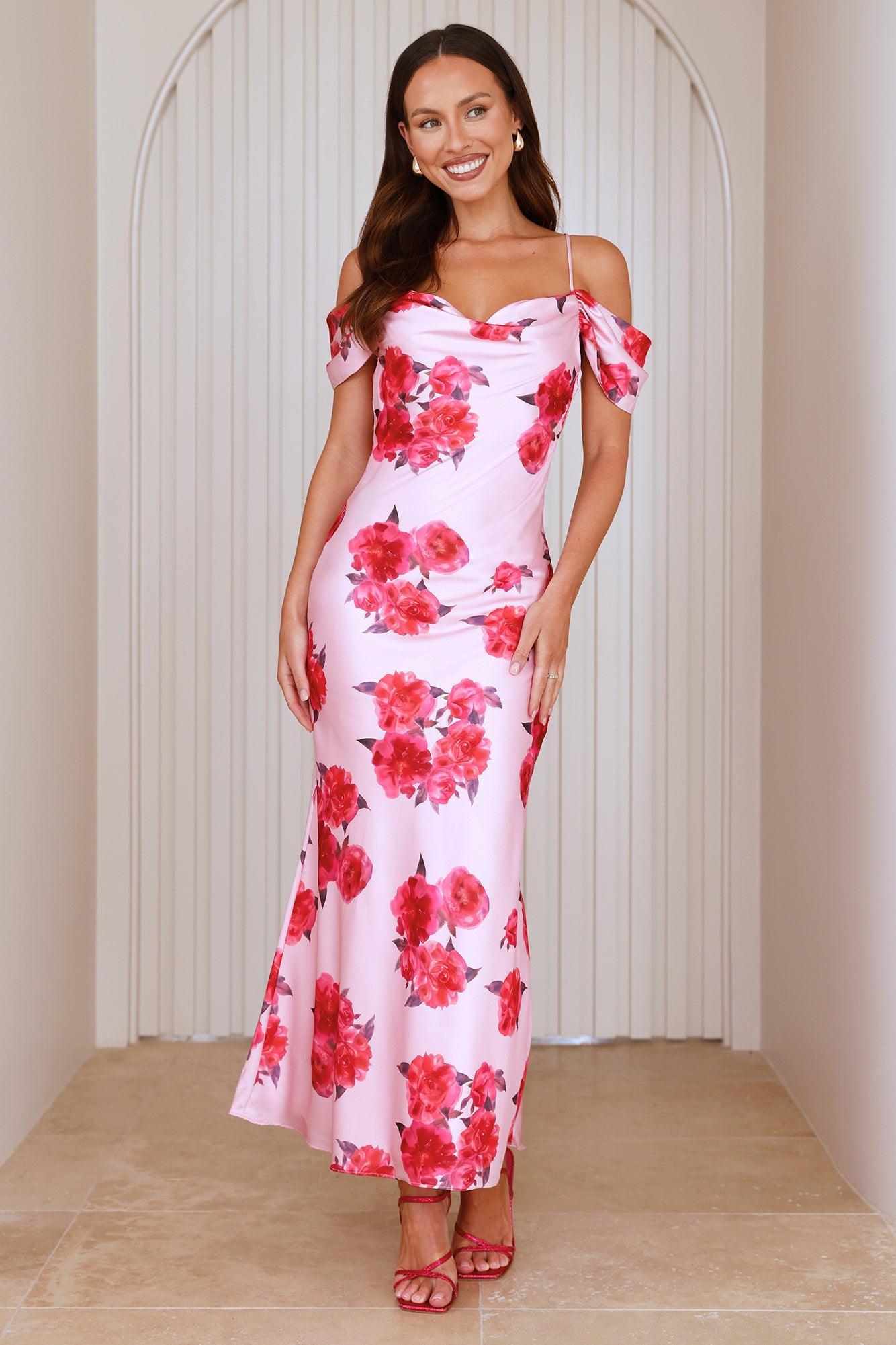 Evening Elegance Satin Maxi Dress Pink Product Image