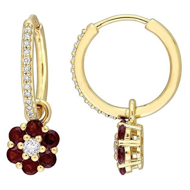 Stella Grace 10k Gold Garnet, White Topaz & 1/8 Carat T.W. Diamond Floral Hoop Earrings, Womens, Red Product Image