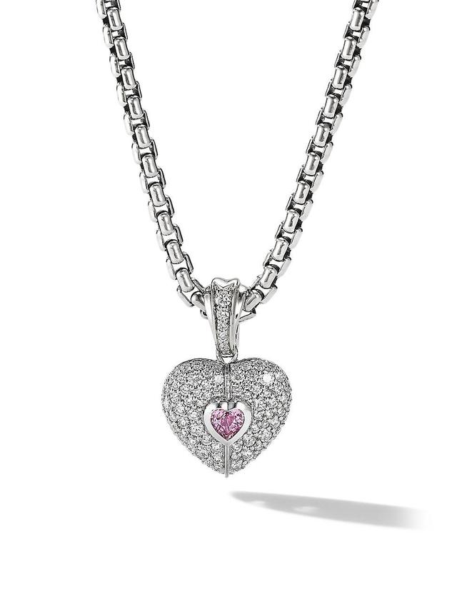 Womens Heart Amulet in 18K White Gold with Diamonds and Pink Sapphire, 20MM Product Image