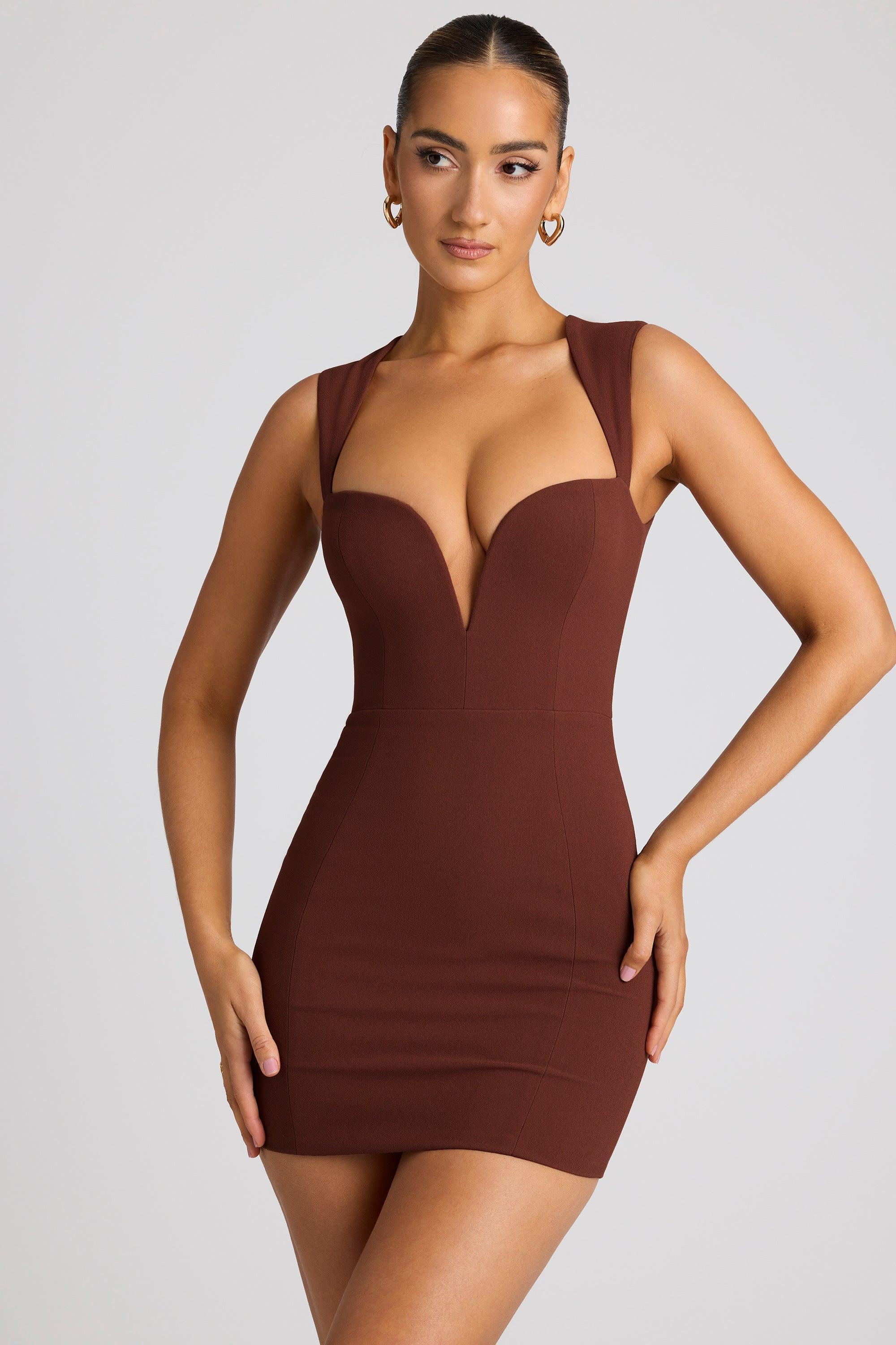 Heart Cut Out Mini Dress in Chocolate Brown Product Image