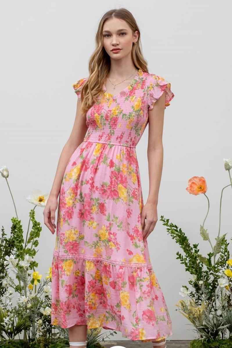 Floral Scoop Neck Smocked Maxi Dress Product Image