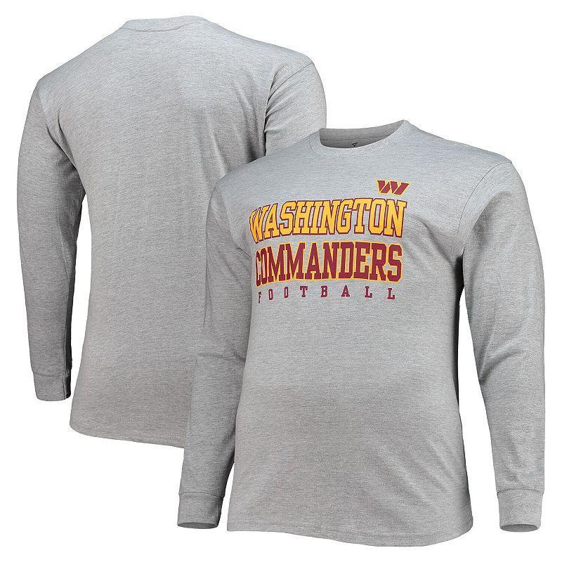 Men's Fanatics Branded Heathered Gray Washington Commanders Big & Tall Practice Long Sleeve T-Shirt Product Image