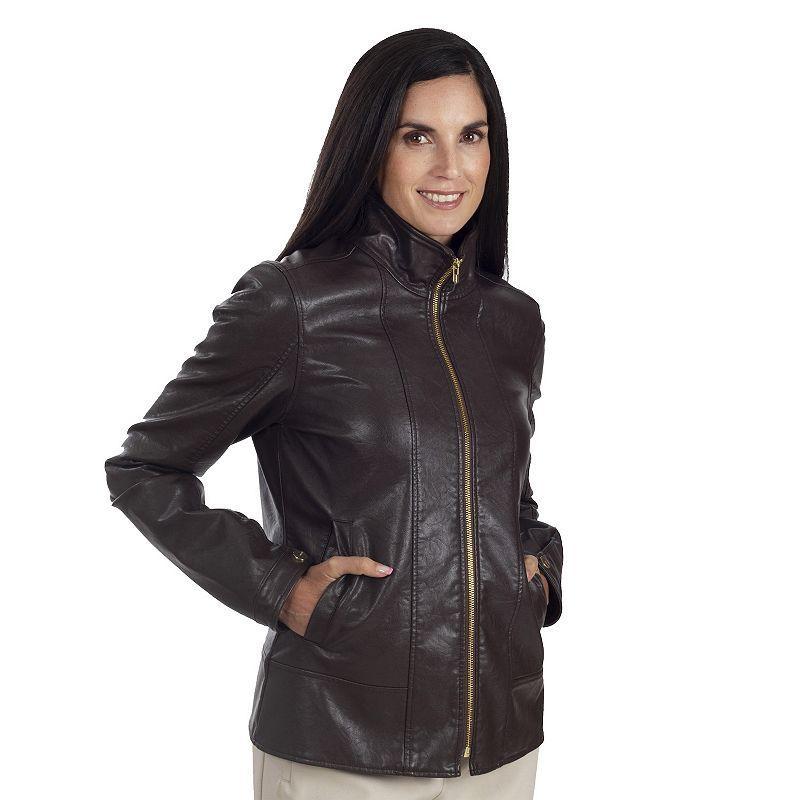 Womens Nine West Classic Faux-Leather Biker Jacket Product Image