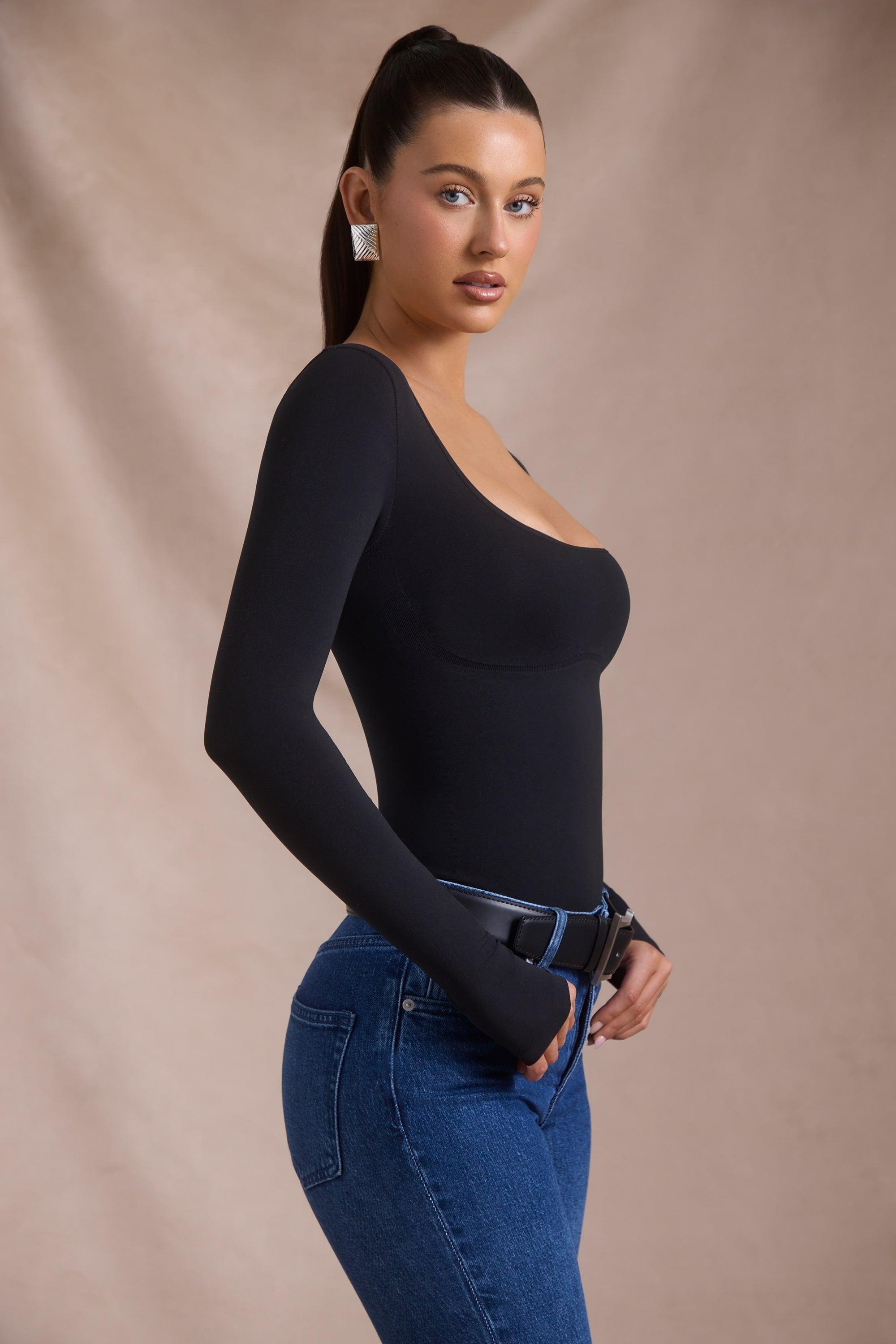 Seamless Long-Sleeve Bodysuit in Black Product Image