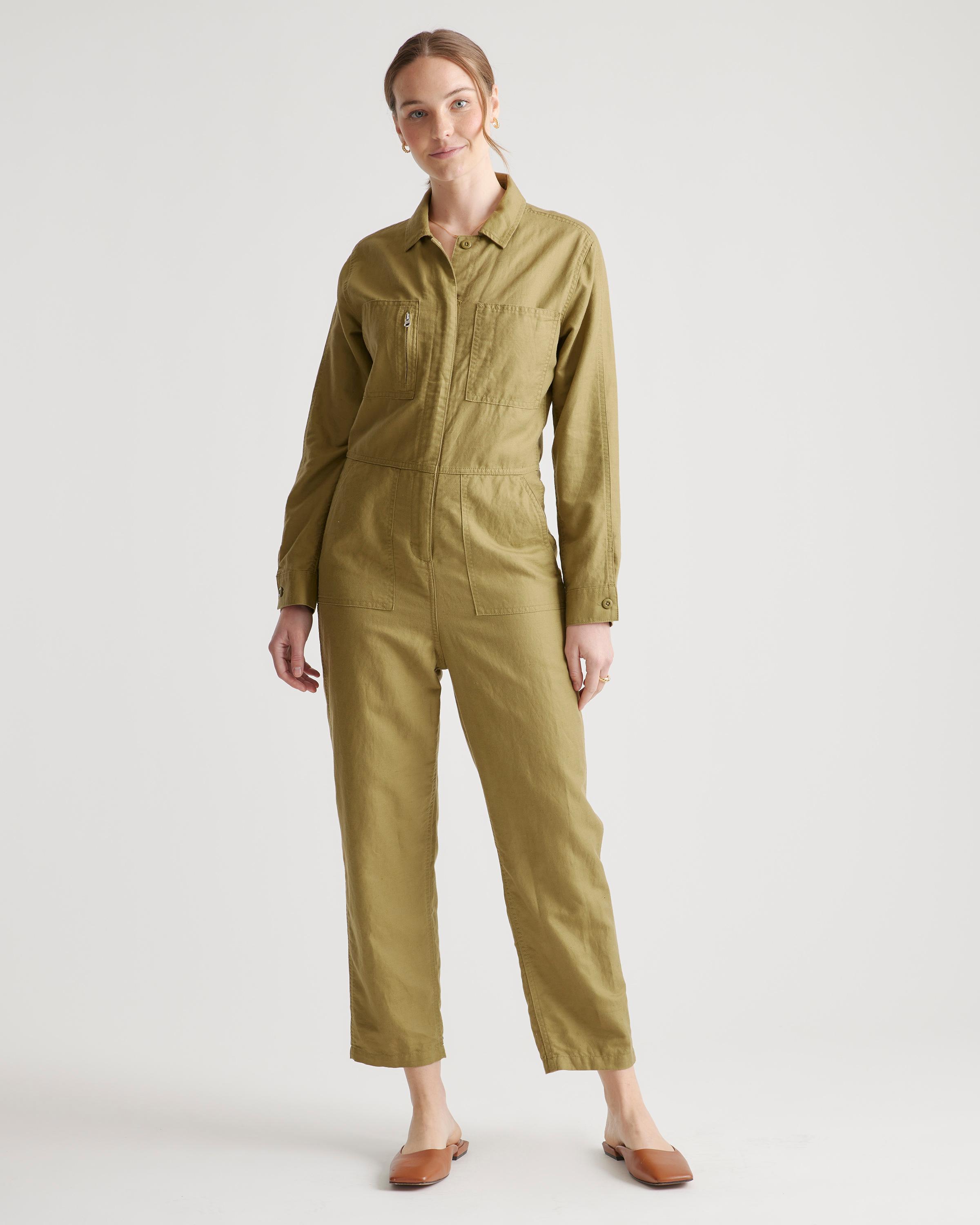 Cotton Linen Twill Long Sleeve Coverall Jumpsuit Product Image