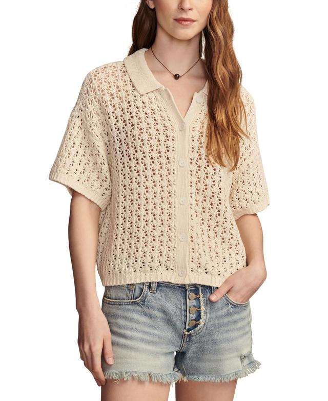 Lucky Brand Womens Cotton Pointelle Camp Shirt Product Image