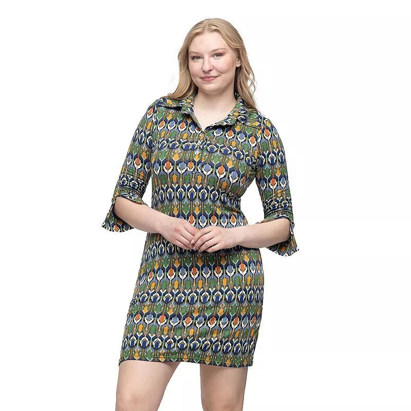 Womens 24Seven Comfort Apparel Geometric 3/4-Sleeve Collar Mini Dress Product Image