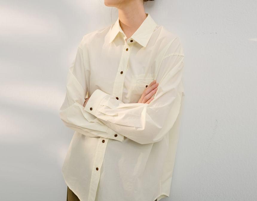 Long-Sleeve Plain Button-Up Shirt Product Image