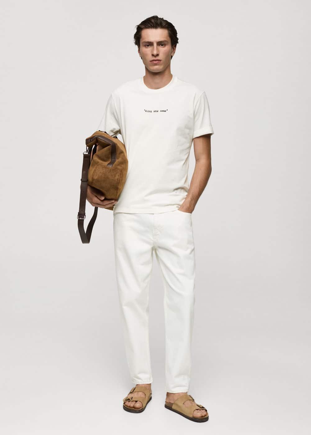 MANGO MAN - Regular fit printed cotton t-shirt off whiteMen Product Image