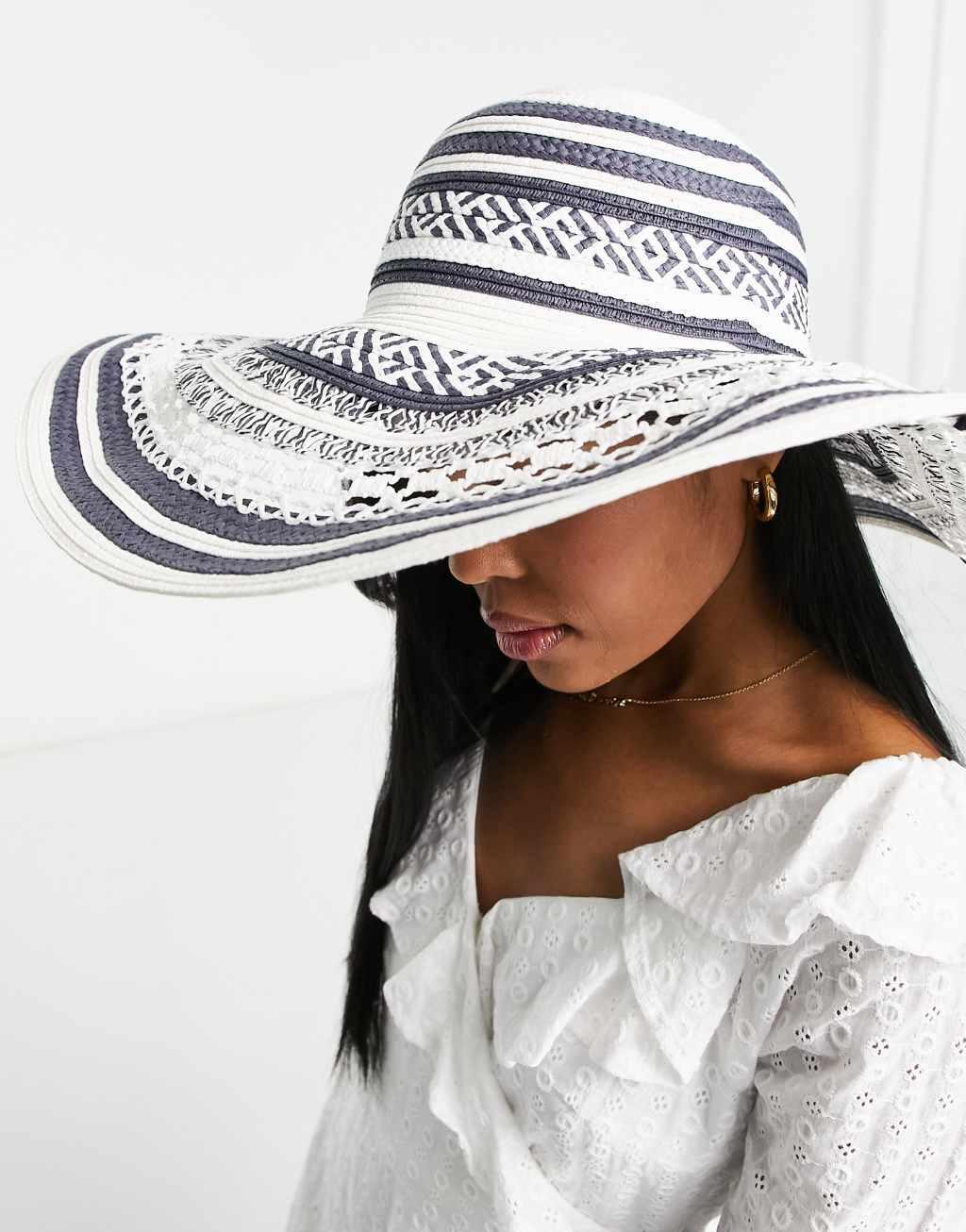 Boardmans straw striped sun hat in white Product Image