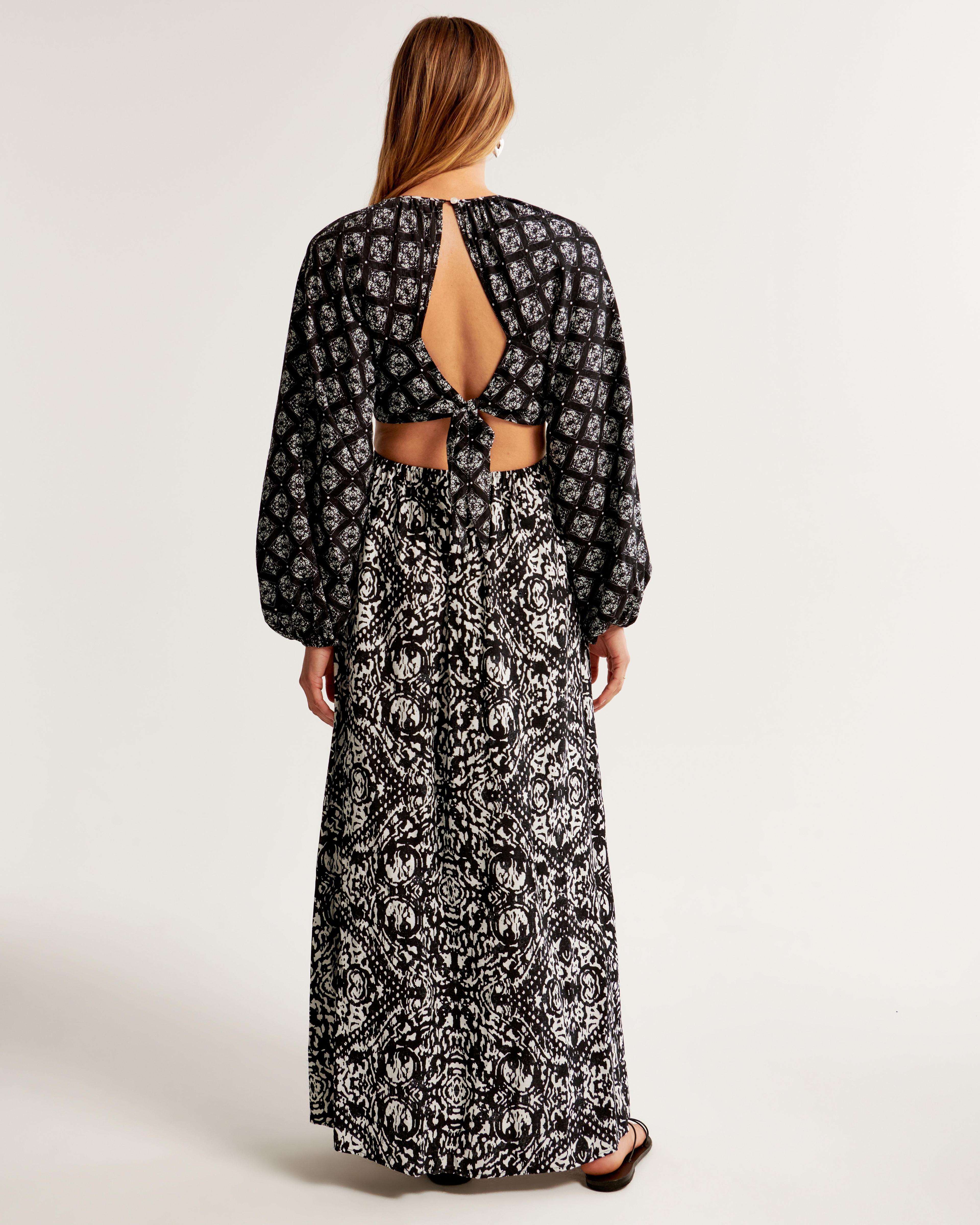 Long-Sleeve Plunge Cutout Maxi Dress Product Image