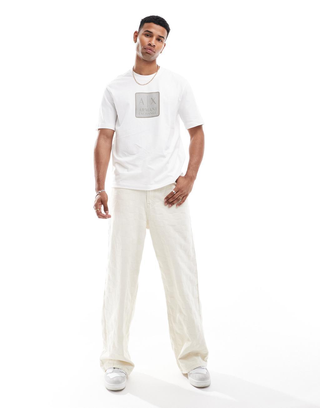 Armani Exchange T-shirt with square logo in off white Product Image