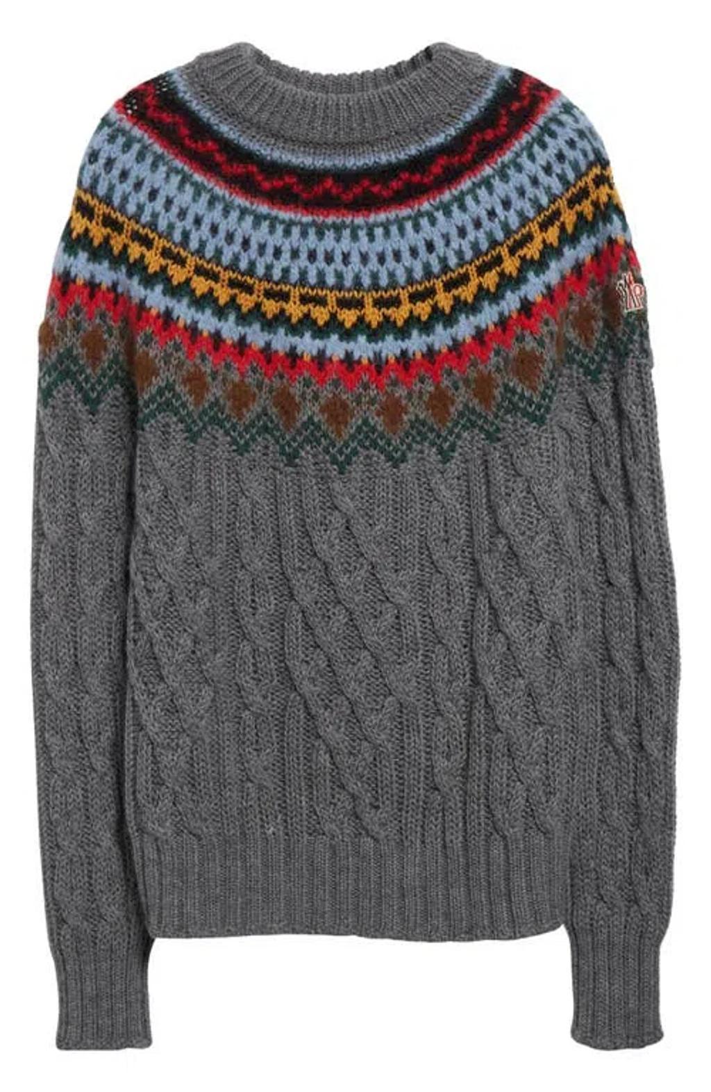 MONCLER Grenoble Fair Isle Virgin Wool Sweater In Grey Product Image