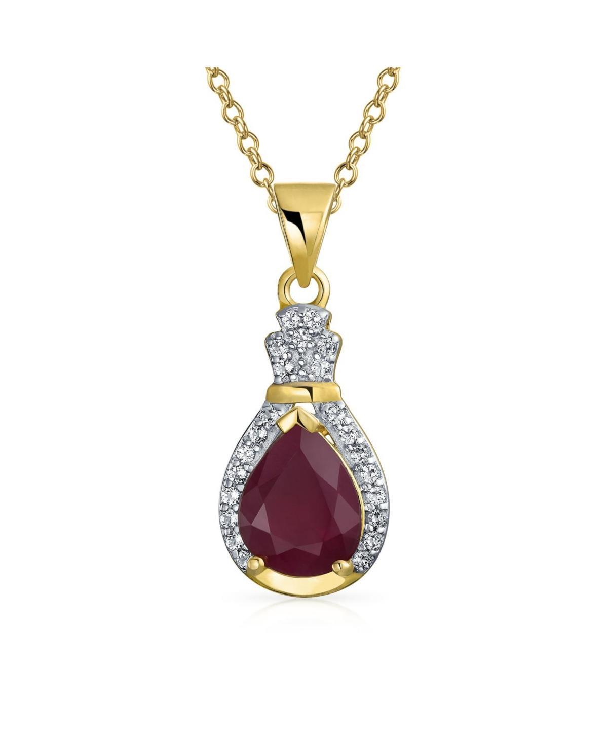 Bling Jewelry 3.5CT Teardrop Created Synthetic Ruby Zircon Halo Pendant Necklace For Women Gold Plated Sterling Silver Product Image